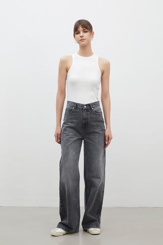 Wide Leg Denim Trousers Anthracite