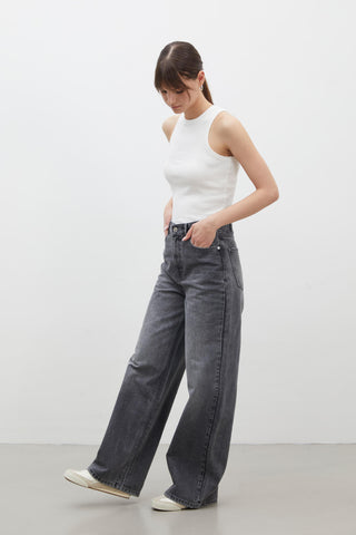 Wide Leg Denim Trousers Anthracite
