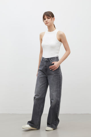 Wide Leg Denim Trousers Anthracite