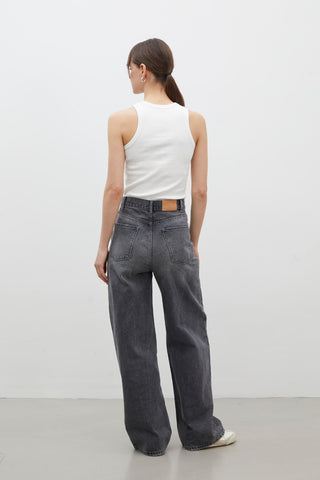 Wide Leg Denim Trousers Anthracite