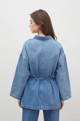 Shirt Collar Denim Blouse Blue