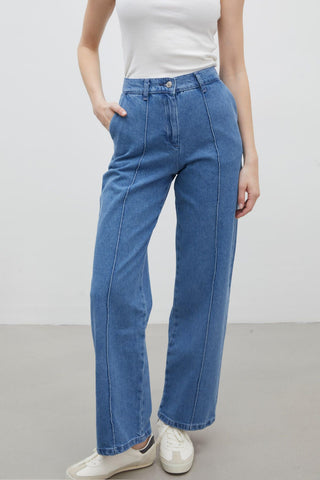 Stitch Detail Straight Denim Trousers Blue