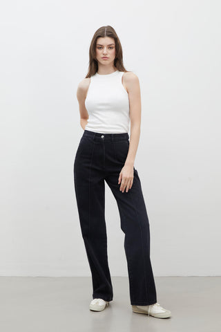 Stitch Detail Straight Denim Trousers Black