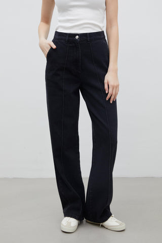 Stitch Detail Straight Denim Trousers Black