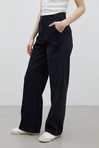 Stitch Detail Straight Denim Trousers Black