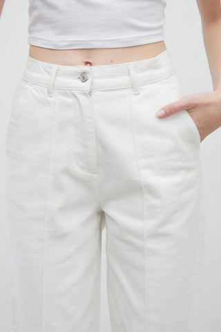 Stitch Detail Straight Denim Trousers White