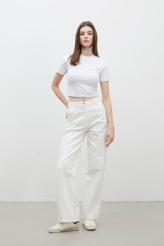 Stitch Detail Straight Denim Trousers White