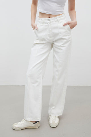 Stitch Detail Straight Denim Trousers White