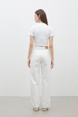 Stitch Detail Straight Denim Trousers White