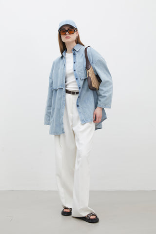 Trench Design Denim Jacket Ice Blue