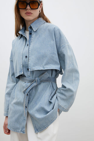 Trench Design Denim Jacket Ice Blue