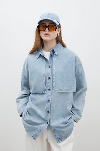 Trench Design Denim Jacket Ice Blue