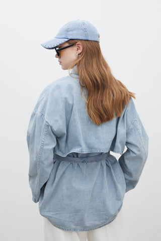 Trençkot Tasarımlı Denim Ceket Buz Mavisi