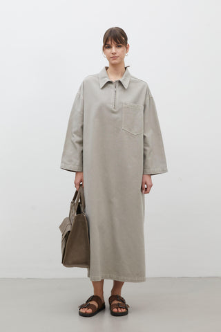 Collar Detail Denim Dress Stone