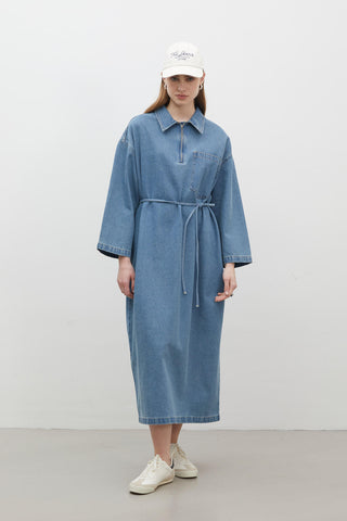 Collar Detail Denim Dress Blue