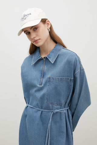 Collar Detail Denim Dress Blue