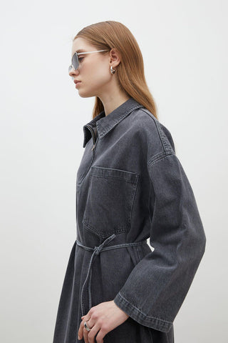 Collar Detail Denim Dress Anthracite