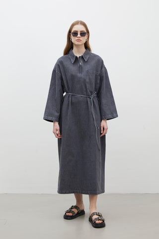 Collar Detail Denim Dress Anthracite