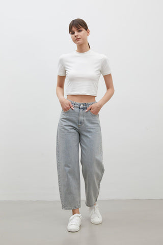 Barrel Fit Denim Trousers Light Blue