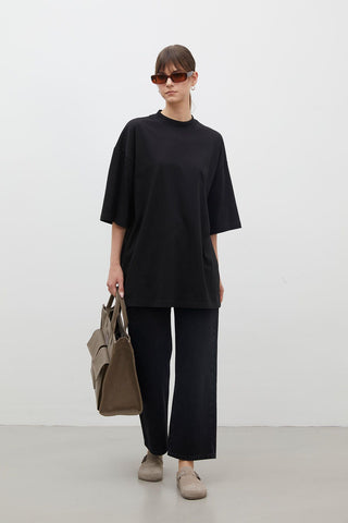 Oversize Cotton Short Sleeve T-Shirt Black