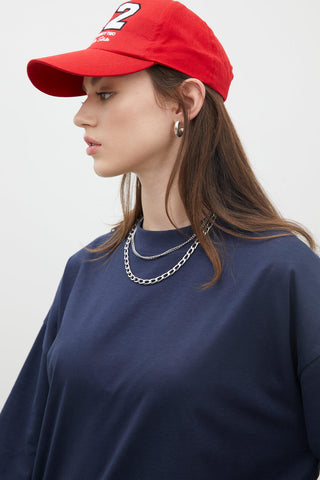 Oversize Pamuklu Kısa Kollu T-Shirt Lacivert