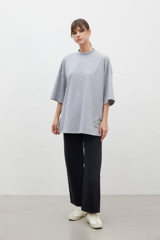 Oversize Cotton Short Sleeve T-Shirt Grey Melange