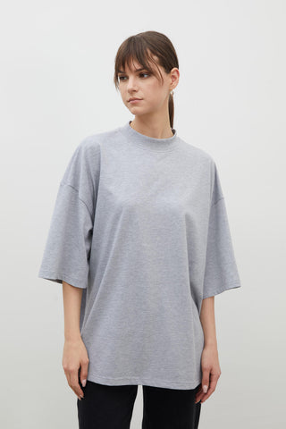 OVERSIZE PAMUKLU KISA KOL TSHIRT GRI-MELANJ