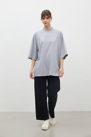 Oversize Cotton Short Sleeve T-Shirt Grey Melange