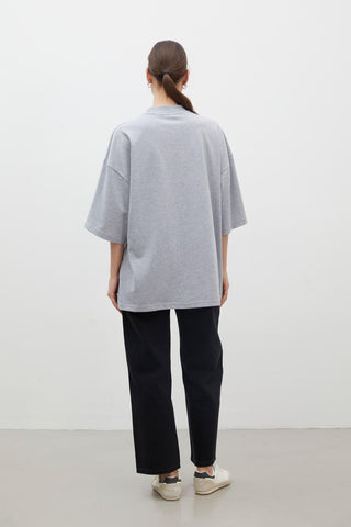 Oversize Cotton Short Sleeve T-Shirt Grey Melange