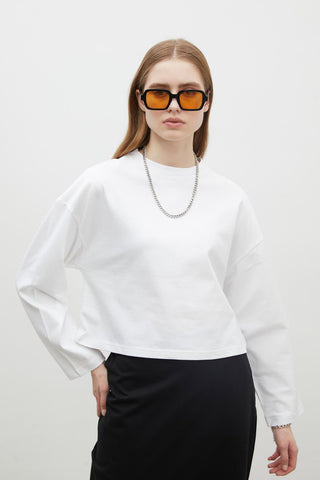 Long Sleeve Cotton Crop T-Shirt White