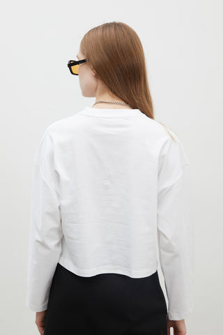 Long Sleeve Cotton Crop T-Shirt White