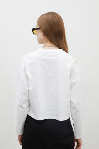 Long Sleeve Cotton Crop T-Shirt White