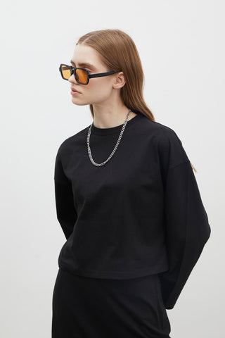 Long Sleeve Cotton Crop T-Shirt Black