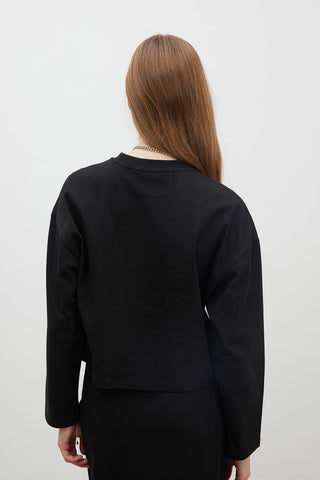 Long Sleeve Cotton Crop T-Shirt Black