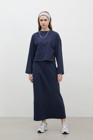 Cotton Pencil Skirt Navy Blue