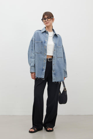 Oversize Denim Shirt Jacket Blue