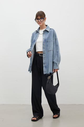 Oversize Denim Shirt Jacket Blue