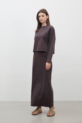 Cotton Pencil Skirt Dark Brown