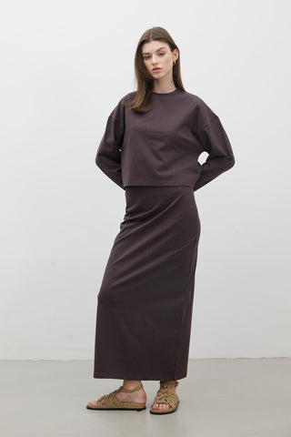 Cotton Pencil Skirt Dark Brown