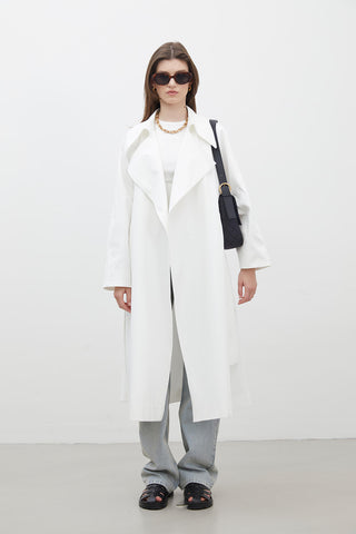 Oversize Wide Collar Trench Coat Ecru