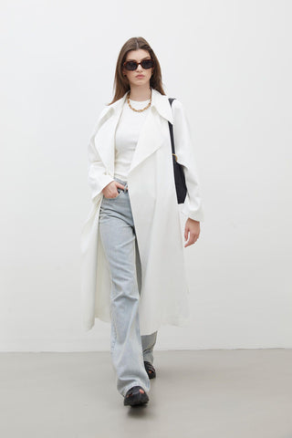 Oversize Wide Collar Trench Coat Ecru