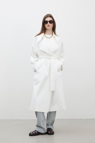 Oversize Wide Collar Trench Coat Ecru