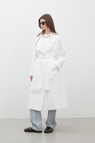 Oversize Wide Collar Trench Coat Ecru