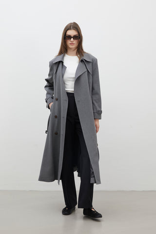 Paris Oversize Double-Breasted Trench Coat Grey