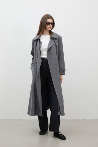 Paris Oversize Double-Breasted Trench Coat Grey