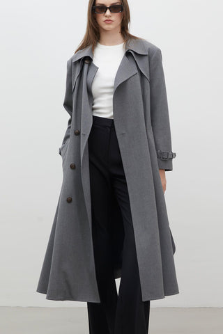 Paris Oversize Double-Breasted Trench Coat Grey