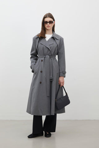 Paris Oversize Double-Breasted Trench Coat Grey