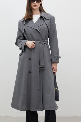 Paris Oversize Double-Breasted Trench Coat Grey