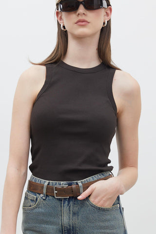 Ribbed Sleeveless Bodysuit Dark Brown