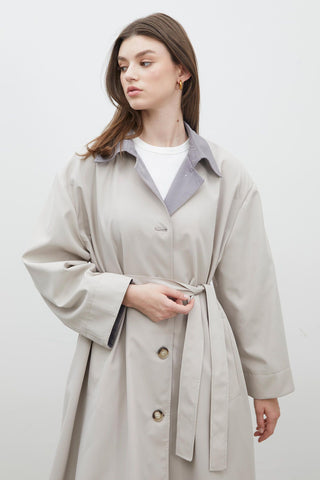 Milan Oversize Trench Coat Light Grey